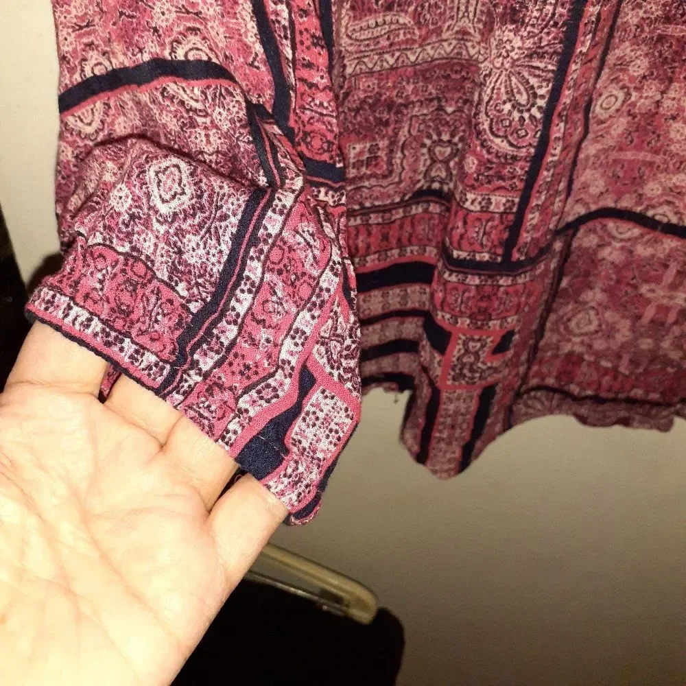 Lucky Brand Top Women's Xl Pink and Blue Boho Flowy Blouse Casual - Picture 4 of 5
